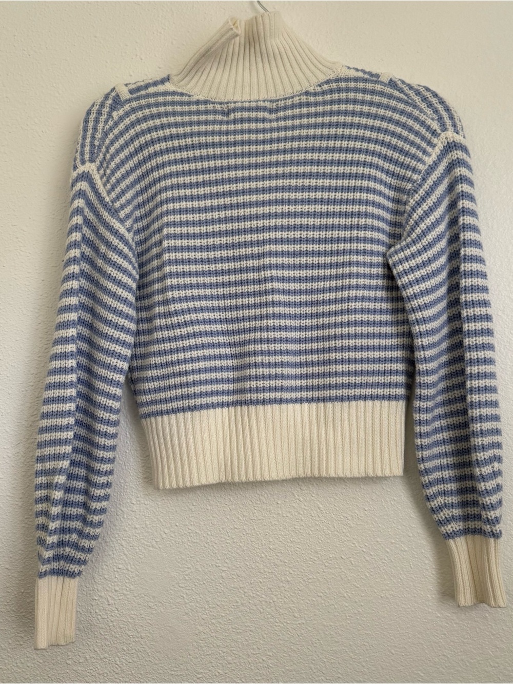 Jessica Simpson Blue and White Striped Knit Quarter-Zip Sweater Coastal XS NWT - Picture 4 of 9